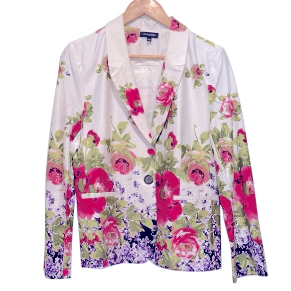 Notations White Pink Spring Floral Blazer Office Siren Blazer Womens Large - Picture 1 of 9